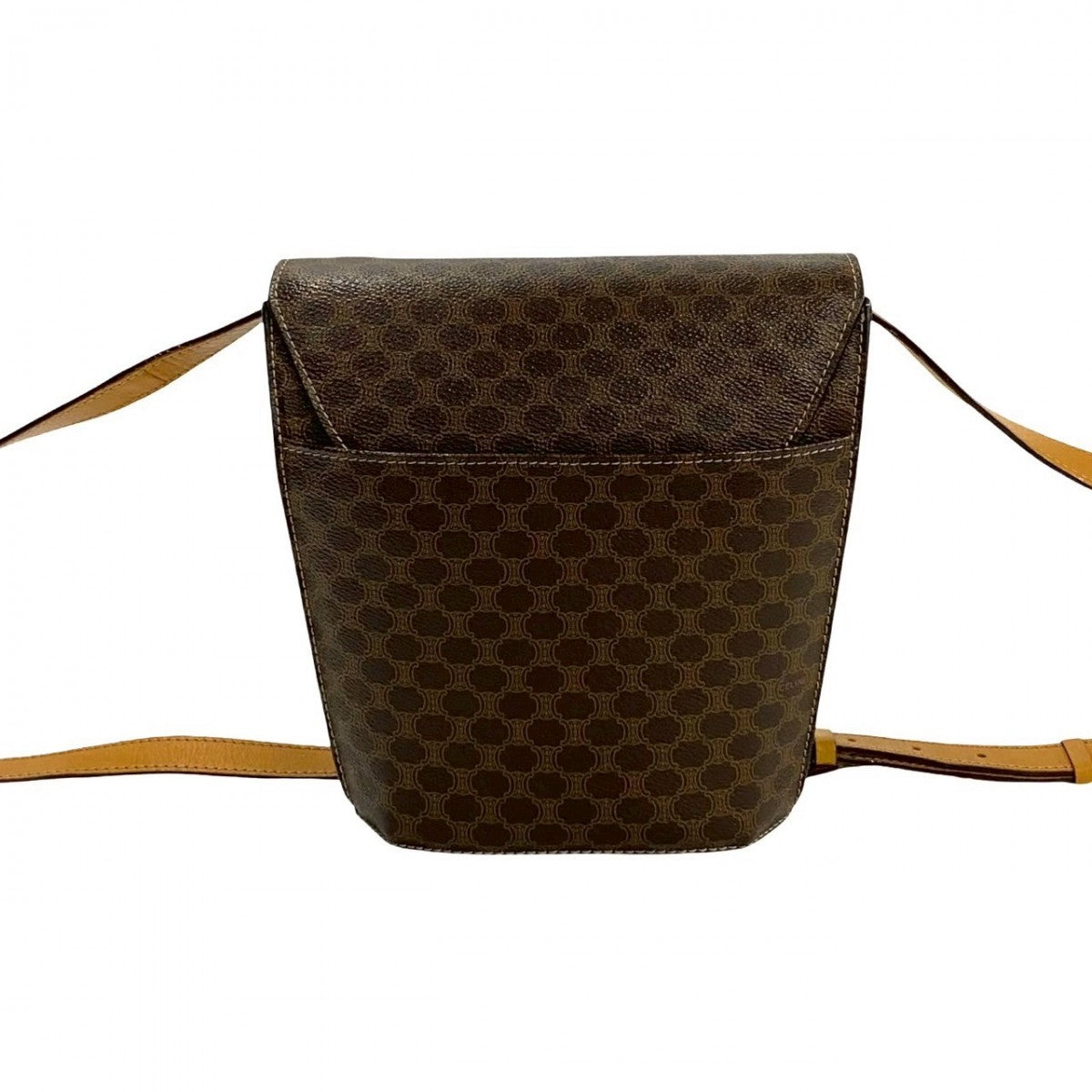 CELINE Shoulder Bag Leather, PVC Brown Macadam Blason Triomphe Pattern Medal Coin Motif Metal Women Used Authentic