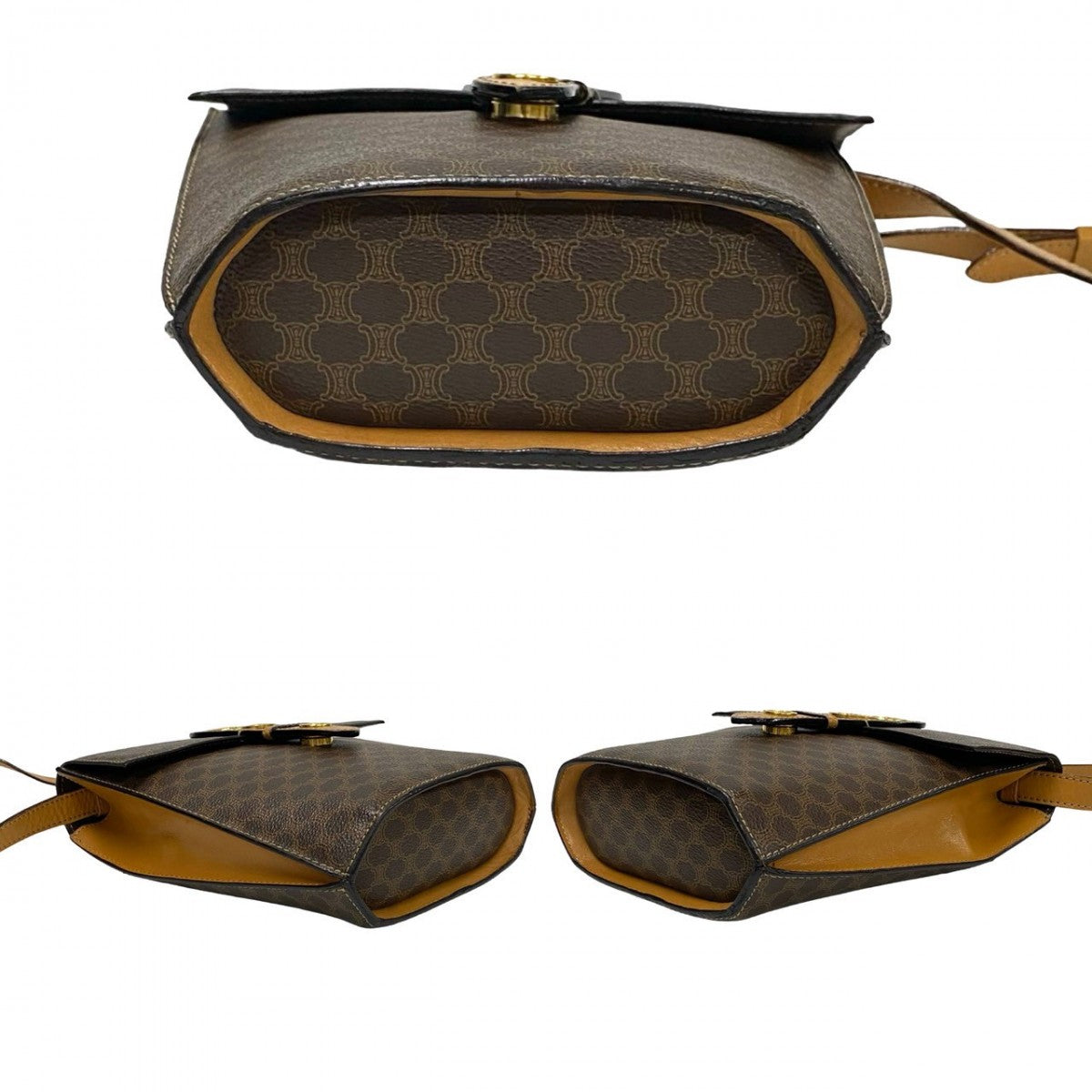 CELINE Shoulder Bag Leather, PVC Brown Macadam Blason Triomphe Pattern Medal Coin Motif Metal Women Used Authentic