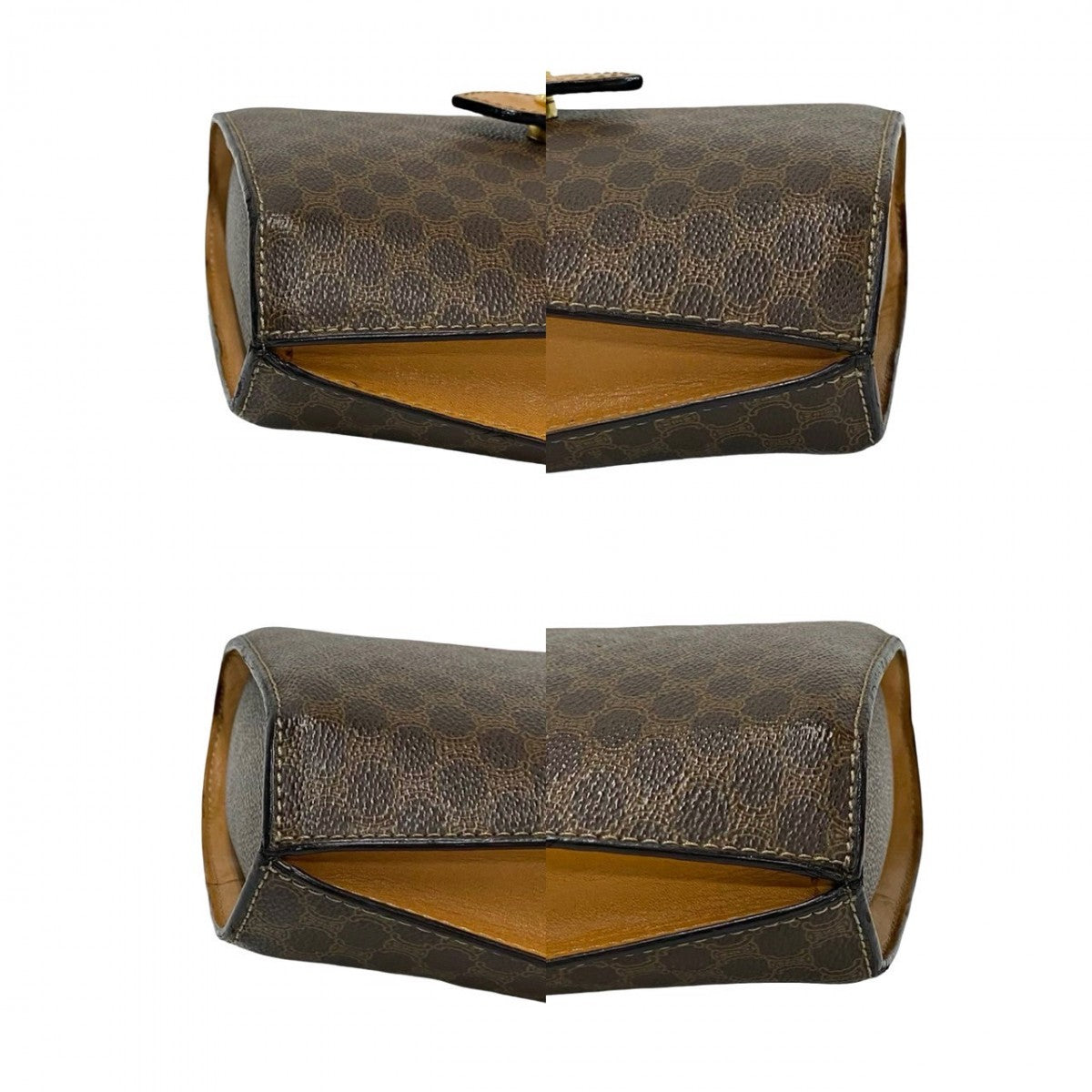 CELINE Shoulder Bag Leather, PVC Brown Macadam Blason Triomphe Pattern Medal Coin Motif Metal Women Used Authentic