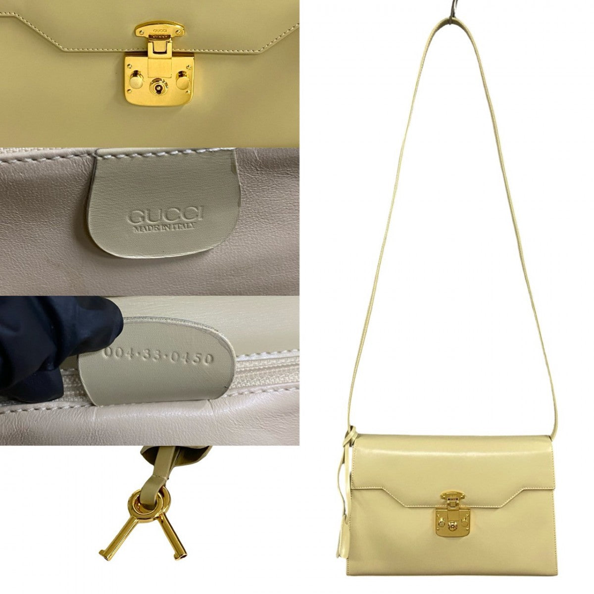 GUCCI Shoulder Bag Calfskin, Leather white Ready lock Women Used Authentic