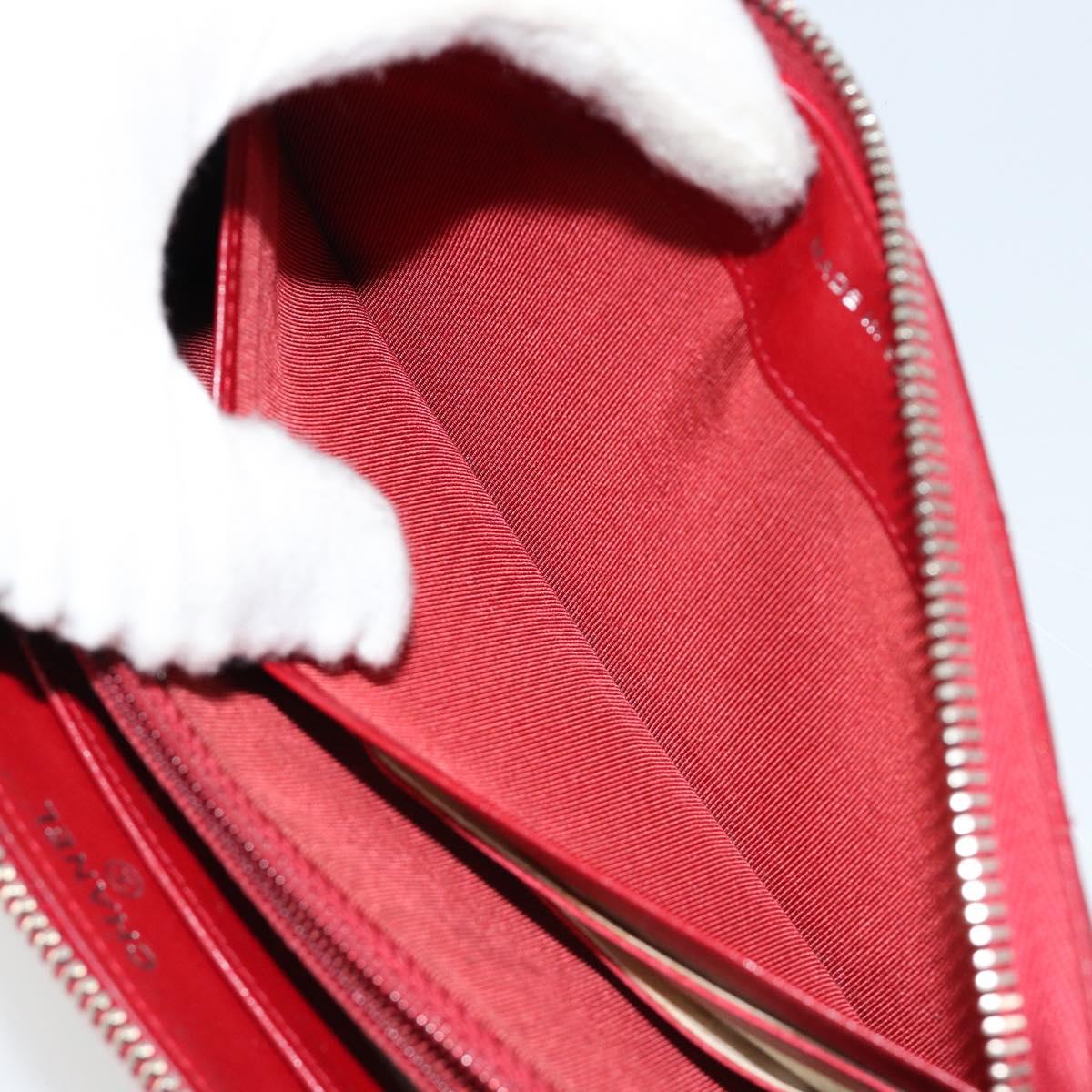 CHANEL Matelasse Long Wallet Caviar Skin Red Silver CC