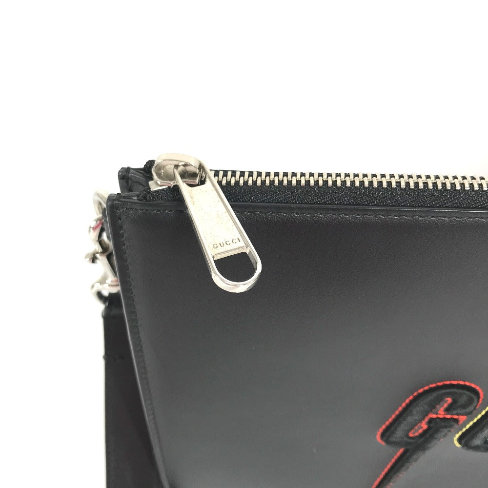 GUCCI Clutch bag 597678 leather black bag pouch Braid embroidery logo unisex(Unisex) Used Authentic