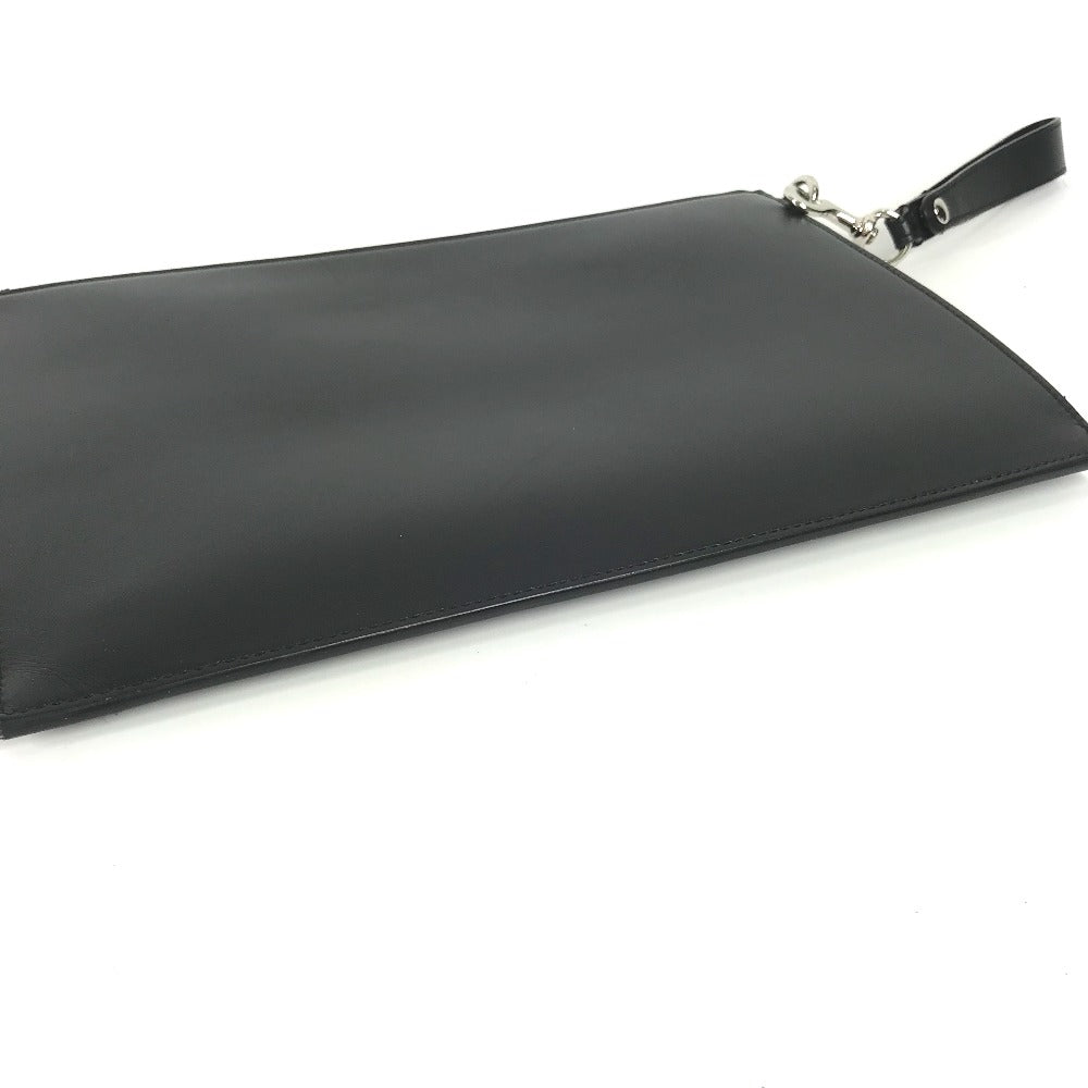 GUCCI Clutch bag 597678 leather black bag pouch Braid embroidery logo unisex(Unisex) Used Authentic