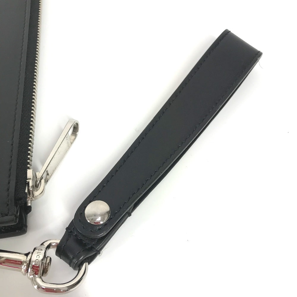GUCCI Clutch bag 597678 leather black bag pouch Braid embroidery logo unisex(Unisex) Used Authentic