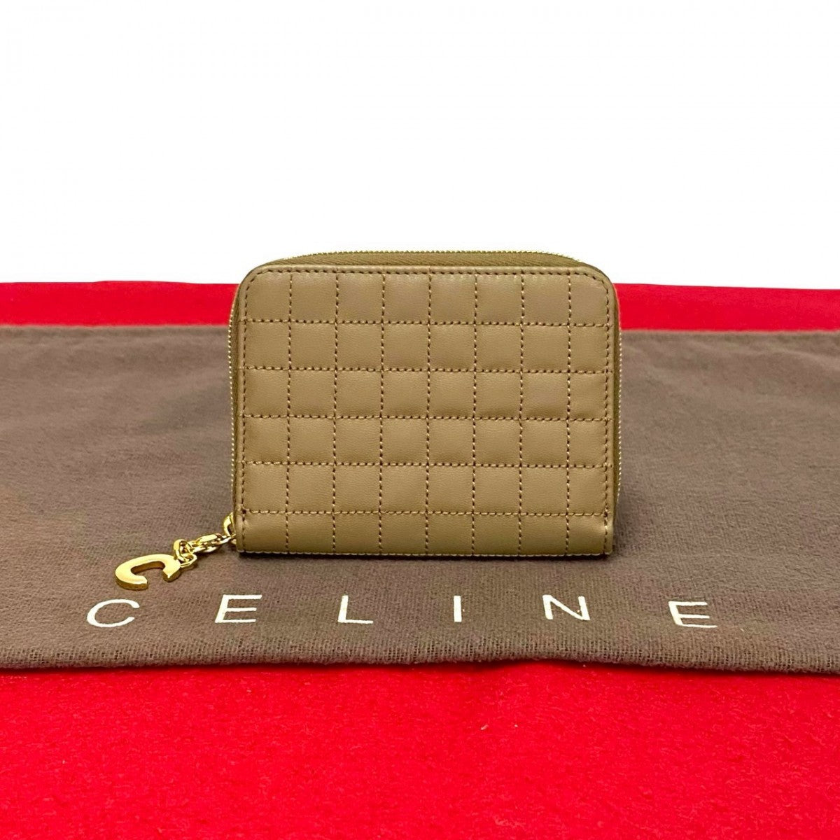 CELINE Coin case leather beige C Charm Compact Wallet Women Used Authentic