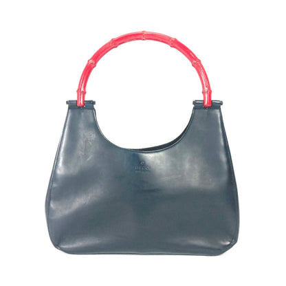 GUCCI Handbag 001 3789 leather black vintage Bamboo Women Used Authentic
