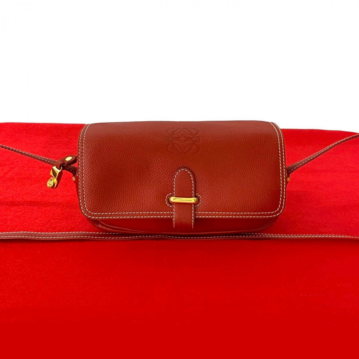 LOEWE Shoulder Bag leather Red Anagram logo Women Used Authentic