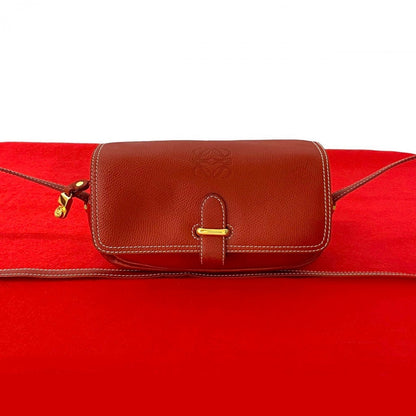 LOEWE Shoulder Bag leather Red Anagram logo Women Used Authentic