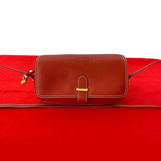 LOEWE Shoulder Bag leather Red Anagram logo Women Used Authentic