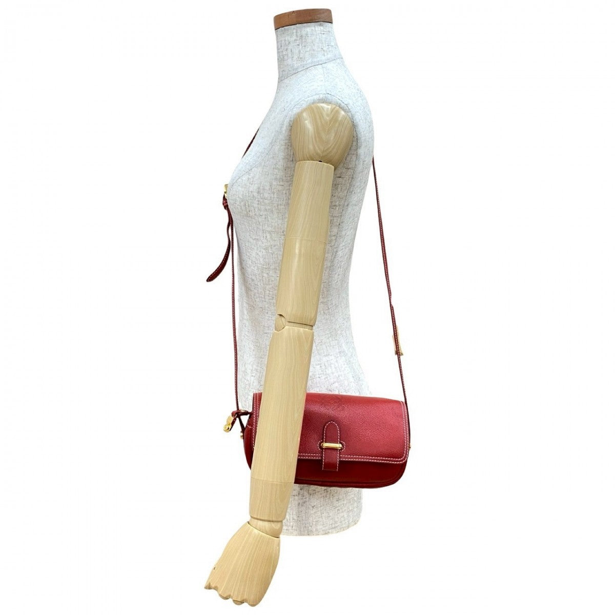 LOEWE Shoulder Bag leather Red Anagram logo Women Used Authentic