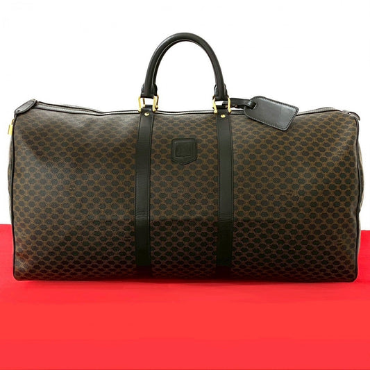 CELINE Boston Duffel bag Leather, PVC Brown Macadam Blason Triomphe Pattern Women Used Authentic