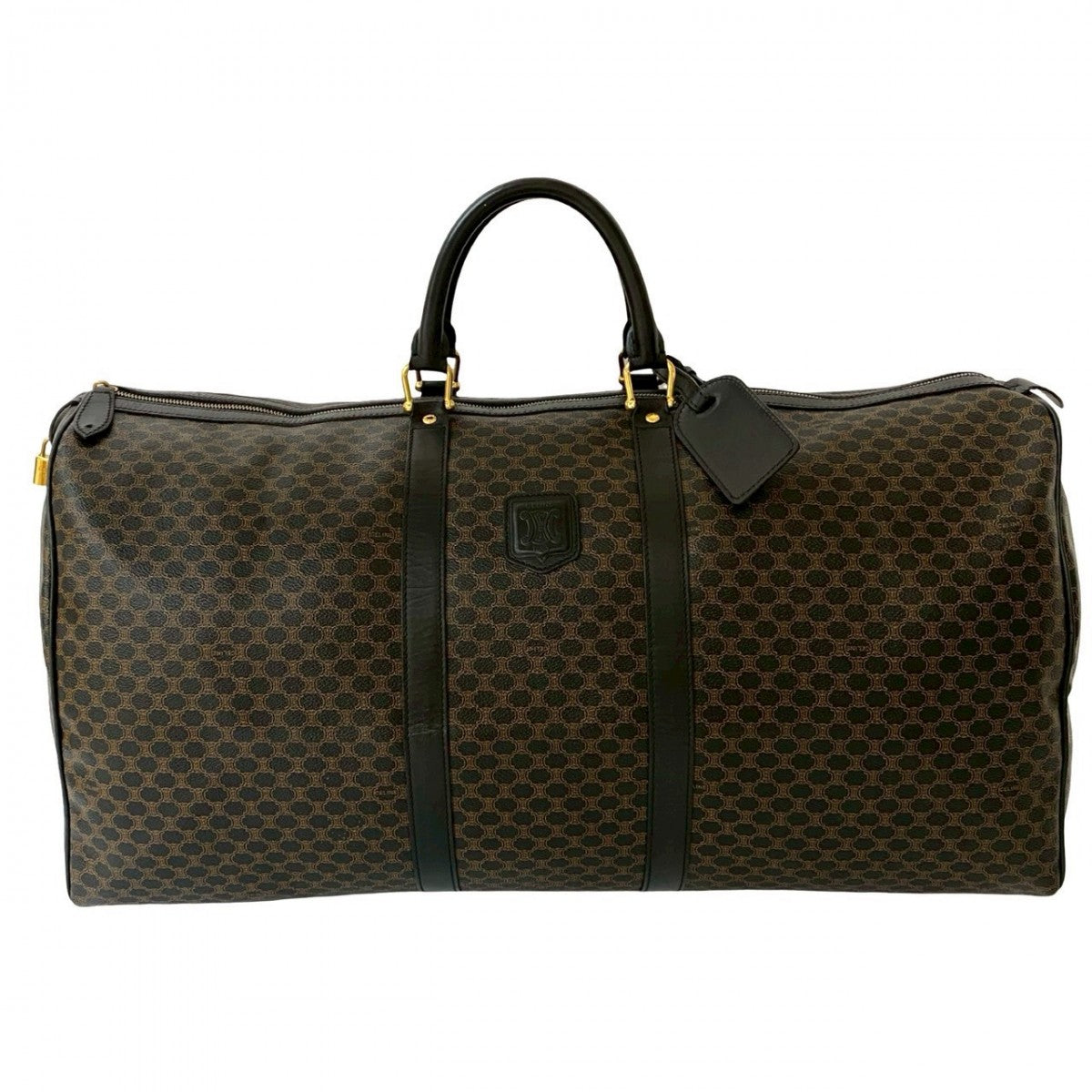 CELINE Boston Duffel bag Leather, PVC Brown Macadam Blason Triomphe Pattern Women Used Authentic