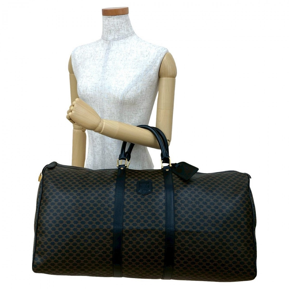 CELINE Boston Duffel bag Leather, PVC Brown Macadam Blason Triomphe Pattern Women Used Authentic