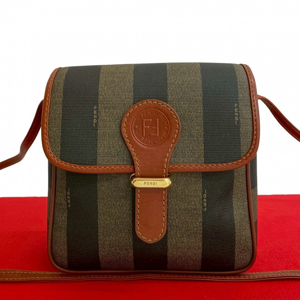 FENDI Shoulder Bag Leather, PVC Brown FF logo pecan Pattern Women Used Authentic