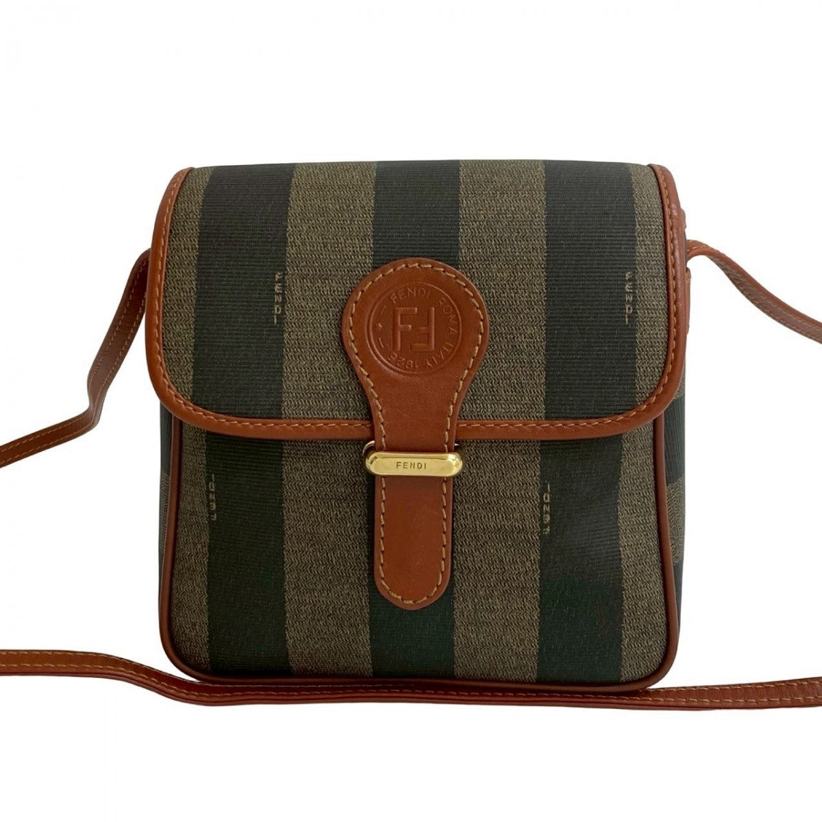 FENDI Shoulder Bag Leather, PVC Brown FF logo pecan Pattern Women Used Authentic