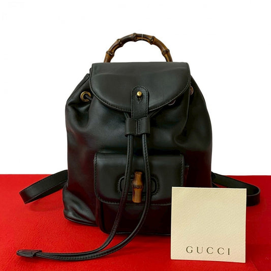 GUCCI Backpack leather black Bamboo