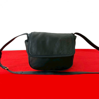 LOEWE Shoulder Bag leather Navy Anagram logo Women Used Authentic