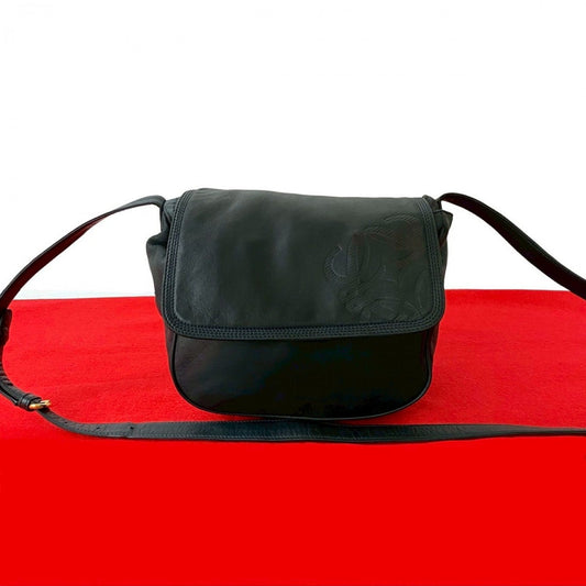 LOEWE Shoulder Bag leather Navy Anagram logo Women Used Authentic