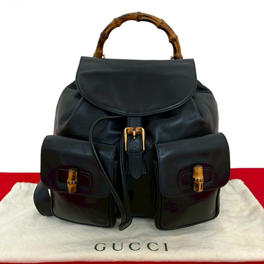 GUCCI Backpack Leather, Bamboo black Bamboo Women Used Authentic
