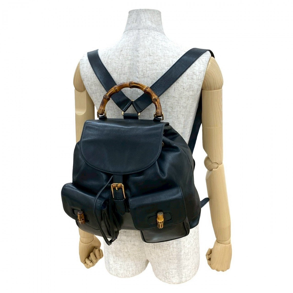 GUCCI Backpack Leather, Bamboo black Bamboo Women Used Authentic