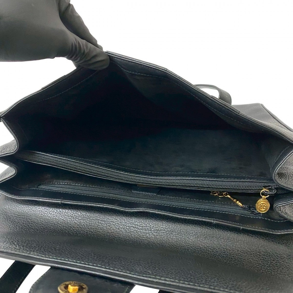 GUCCI Tote Bag leather black Horseshoe Metal Women Used Authentic