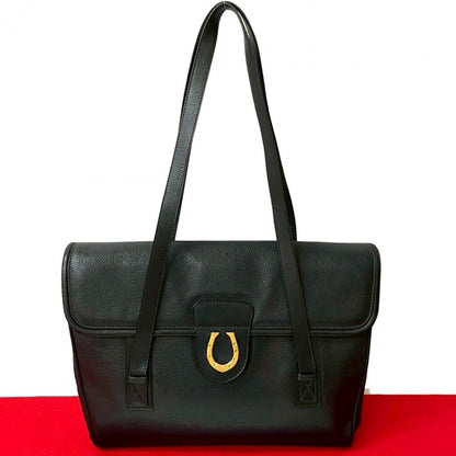 GUCCI Tote Bag leather black Horseshoe Metal Women Used Authentic