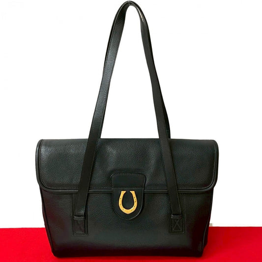 GUCCI Tote Bag leather black Horseshoe Metal Women Used Authentic