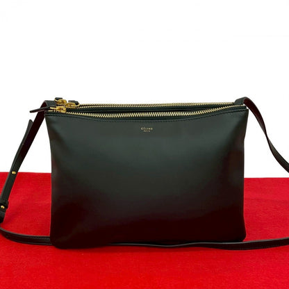 CELINE Shoulder Bag leather black Trio Small Women Used Authentic