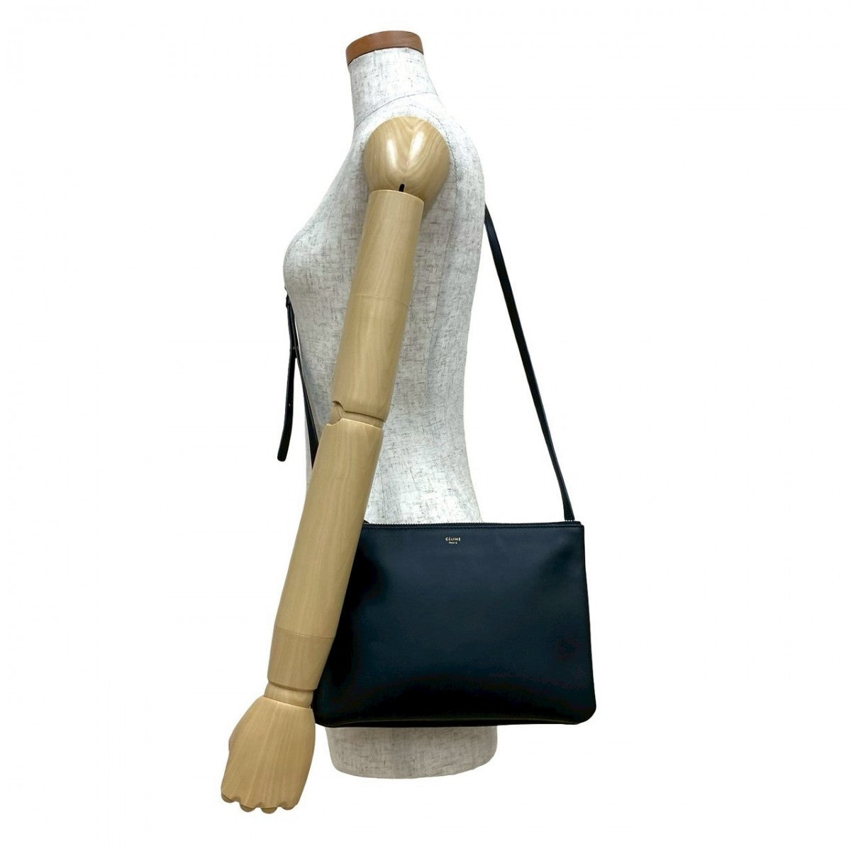 CELINE Shoulder Bag leather black Trio Small Women Used Authentic