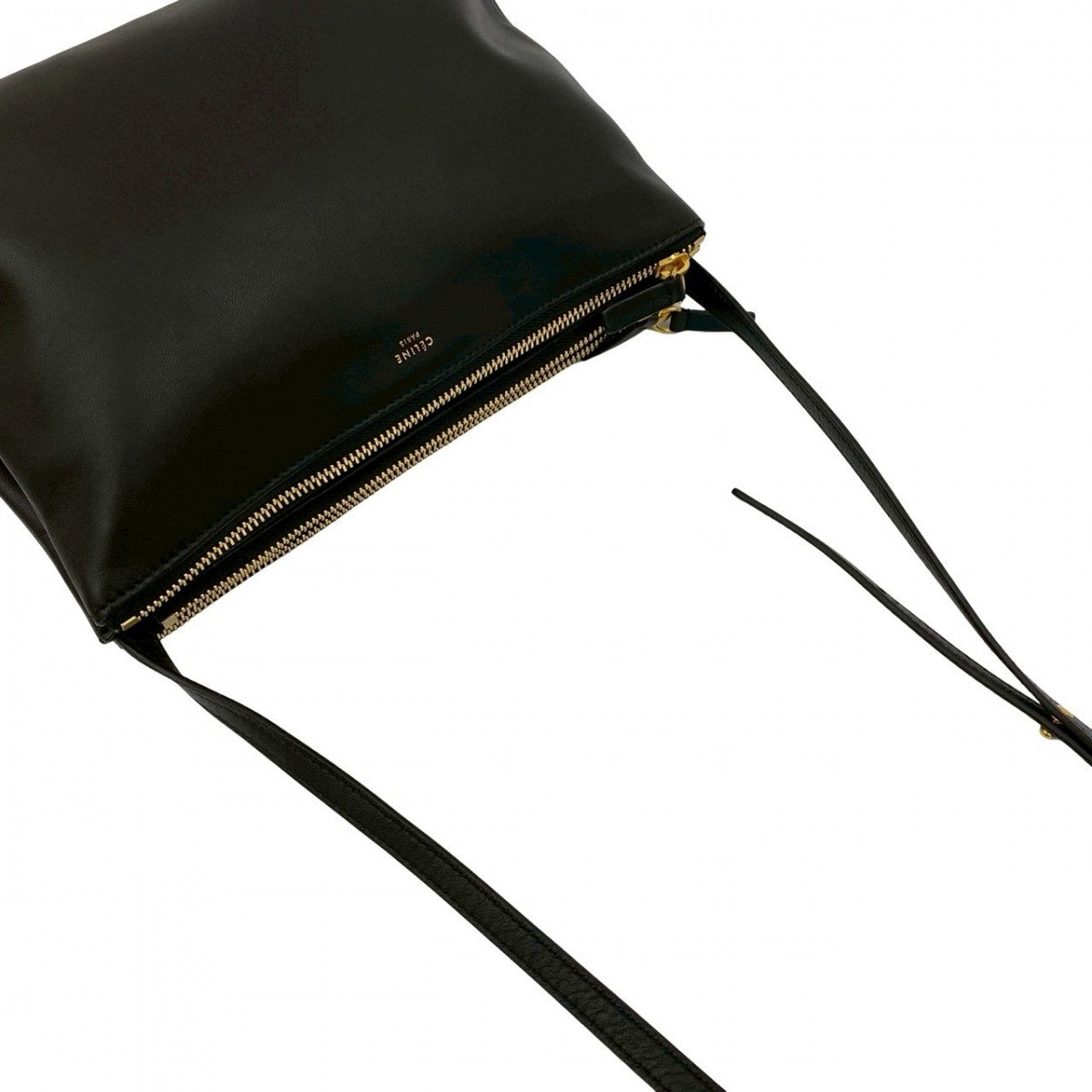CELINE Shoulder Bag leather black Trio Small Women Used Authentic