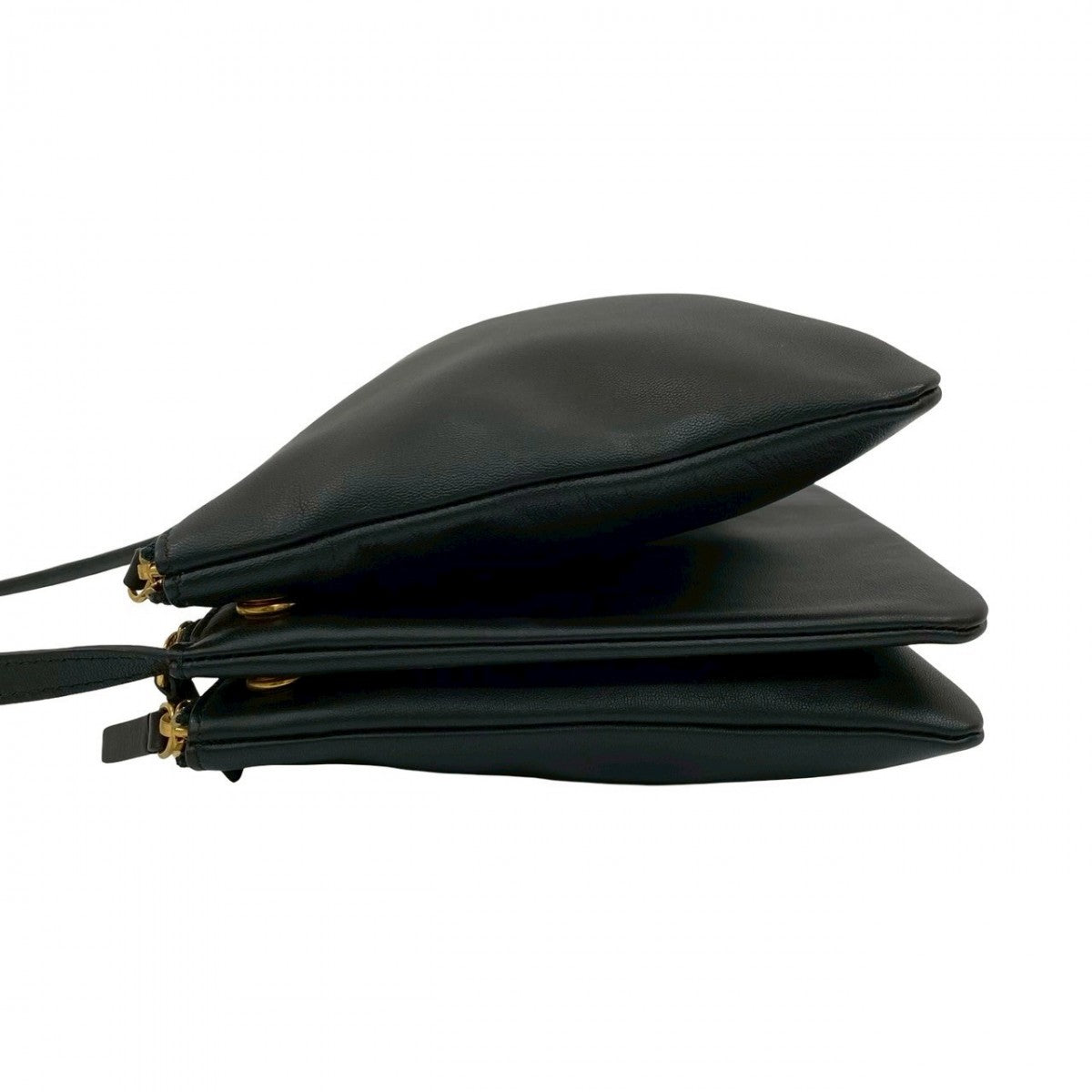 CELINE Shoulder Bag leather black Trio Small Women Used Authentic