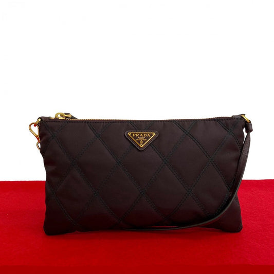 PRADA Handbag Leather, Nylon wine-red PRADA triangle logo Metal Women Used Authentic