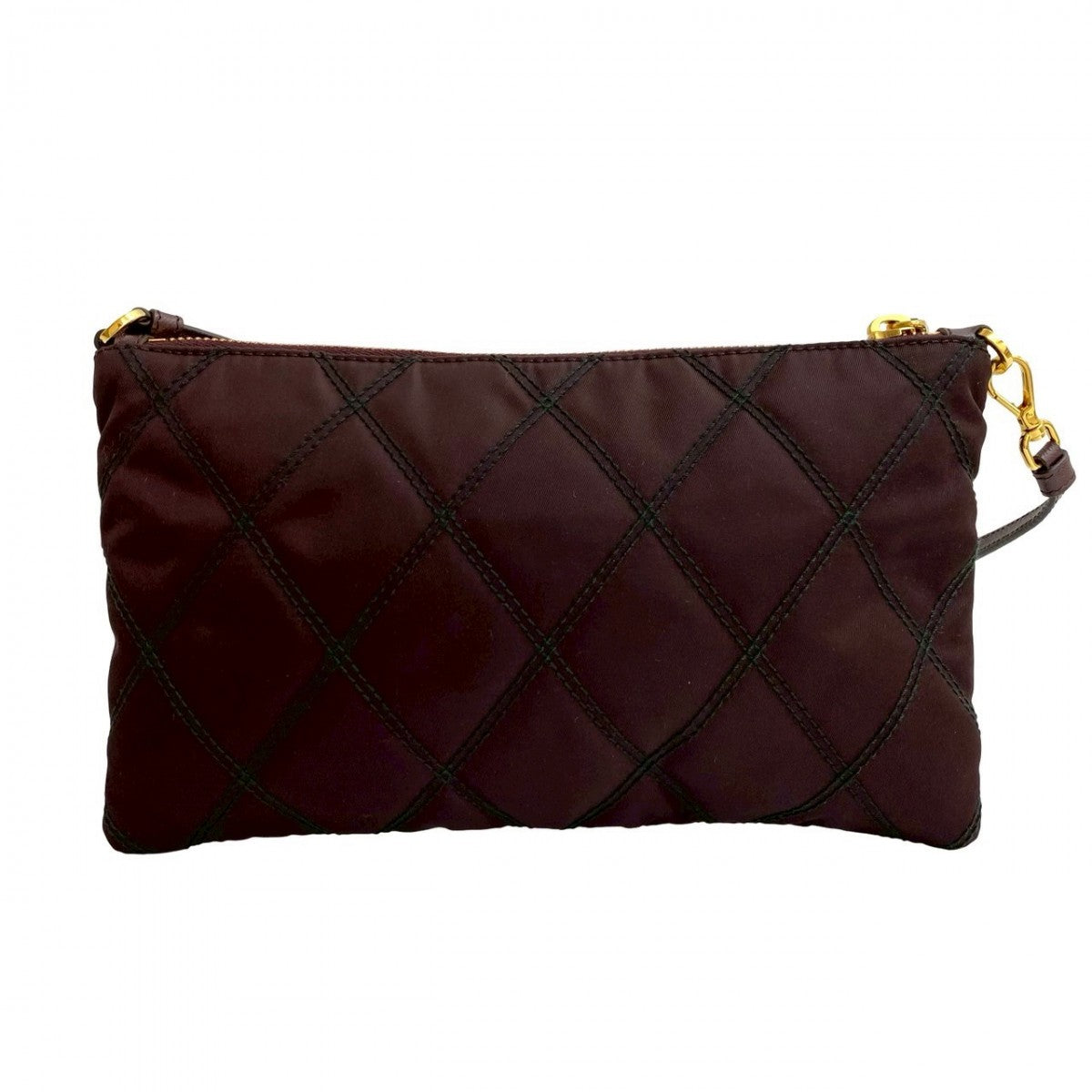 PRADA Handbag Leather, Nylon wine-red PRADA triangle logo Metal Women Used Authentic