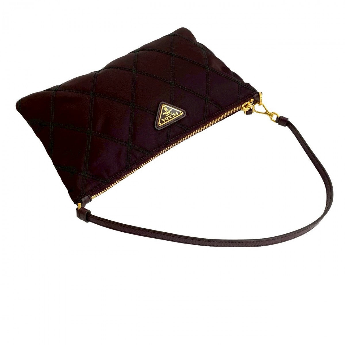 PRADA Handbag Leather, Nylon wine-red PRADA triangle logo Metal Women Used Authentic