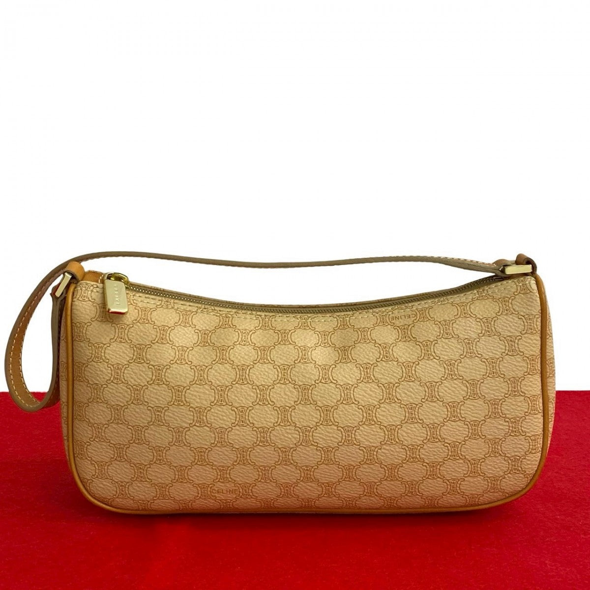 CELINE Shoulder Bag Leather, PVC beige Macadam Blason Pattern Women Used Authentic