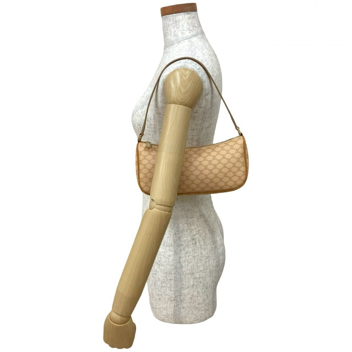 CELINE Shoulder Bag Leather, PVC beige Macadam Blason Pattern Women Used Authentic