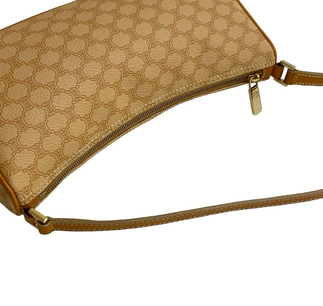 CELINE Shoulder Bag Leather, PVC beige Macadam Blason Pattern Women Used Authentic