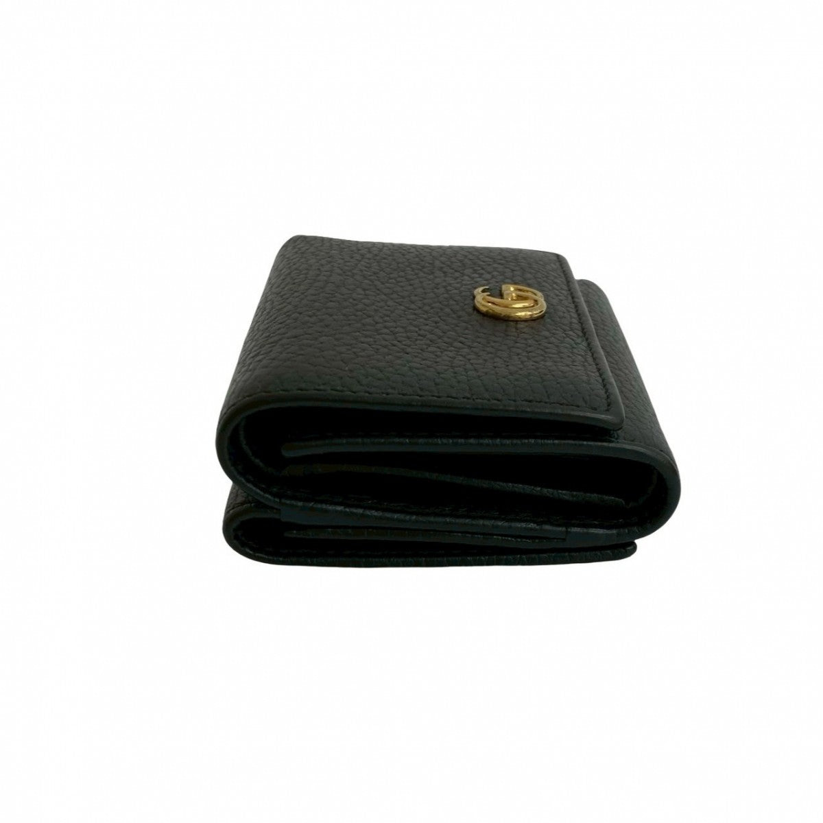 GUCCI Tri-fold wallet leather black GG Marmont