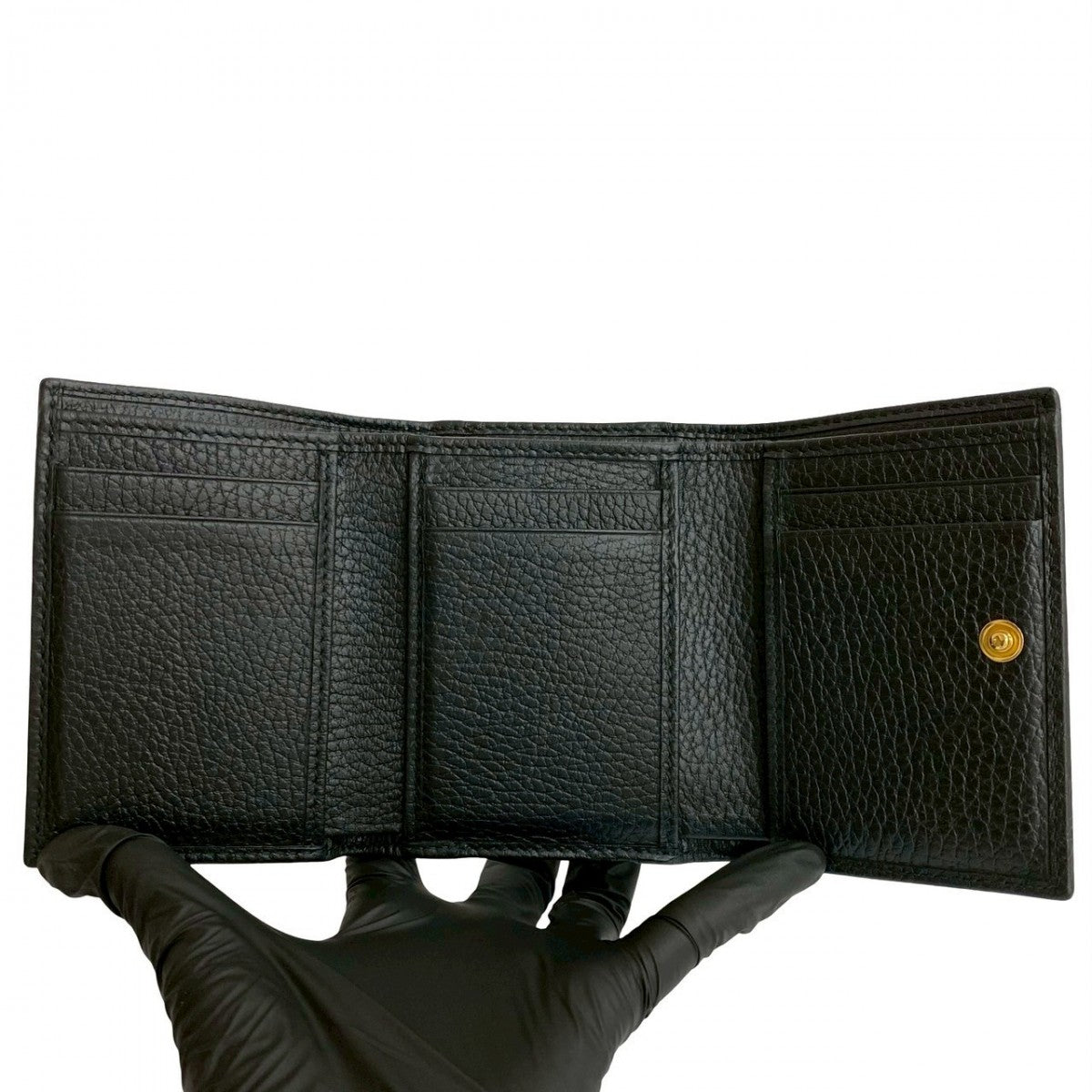 GUCCI Tri-fold wallet leather black GG Marmont