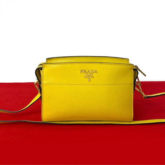 PRADA Shoulder Bag leather yellow