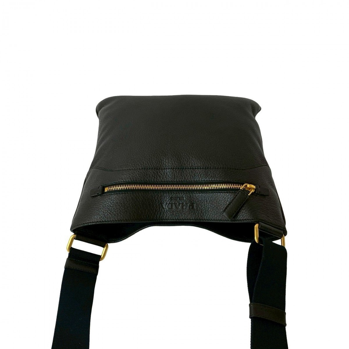 PRADA Shoulder Bag leather black Logo embossing Women Used Authentic