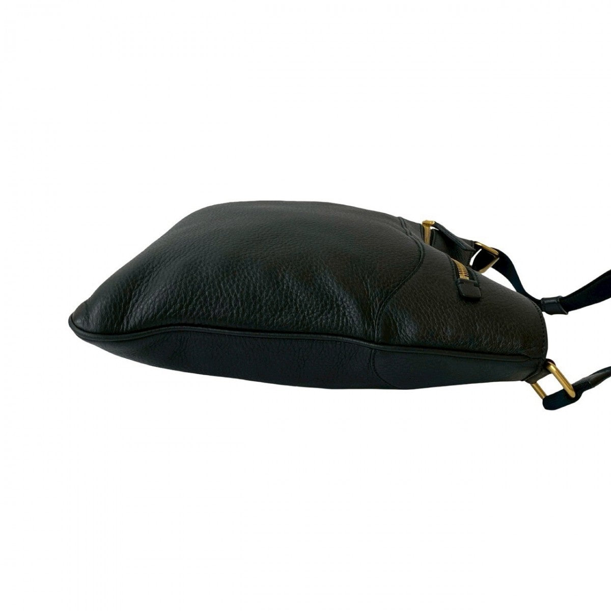 PRADA Shoulder Bag leather black Logo embossing Women Used Authentic