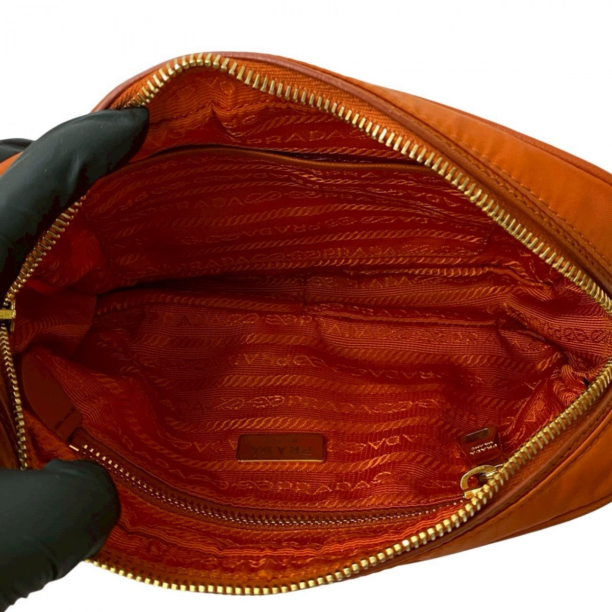 PRADA Shoulder Bag Nylon, Leather Orange Triangle Logo Metal Women Used Authentic