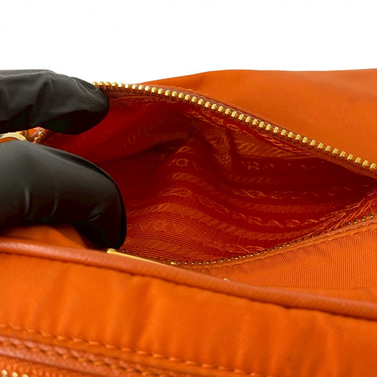 PRADA Shoulder Bag Nylon, Leather Orange Triangle Logo Metal Women Used Authentic