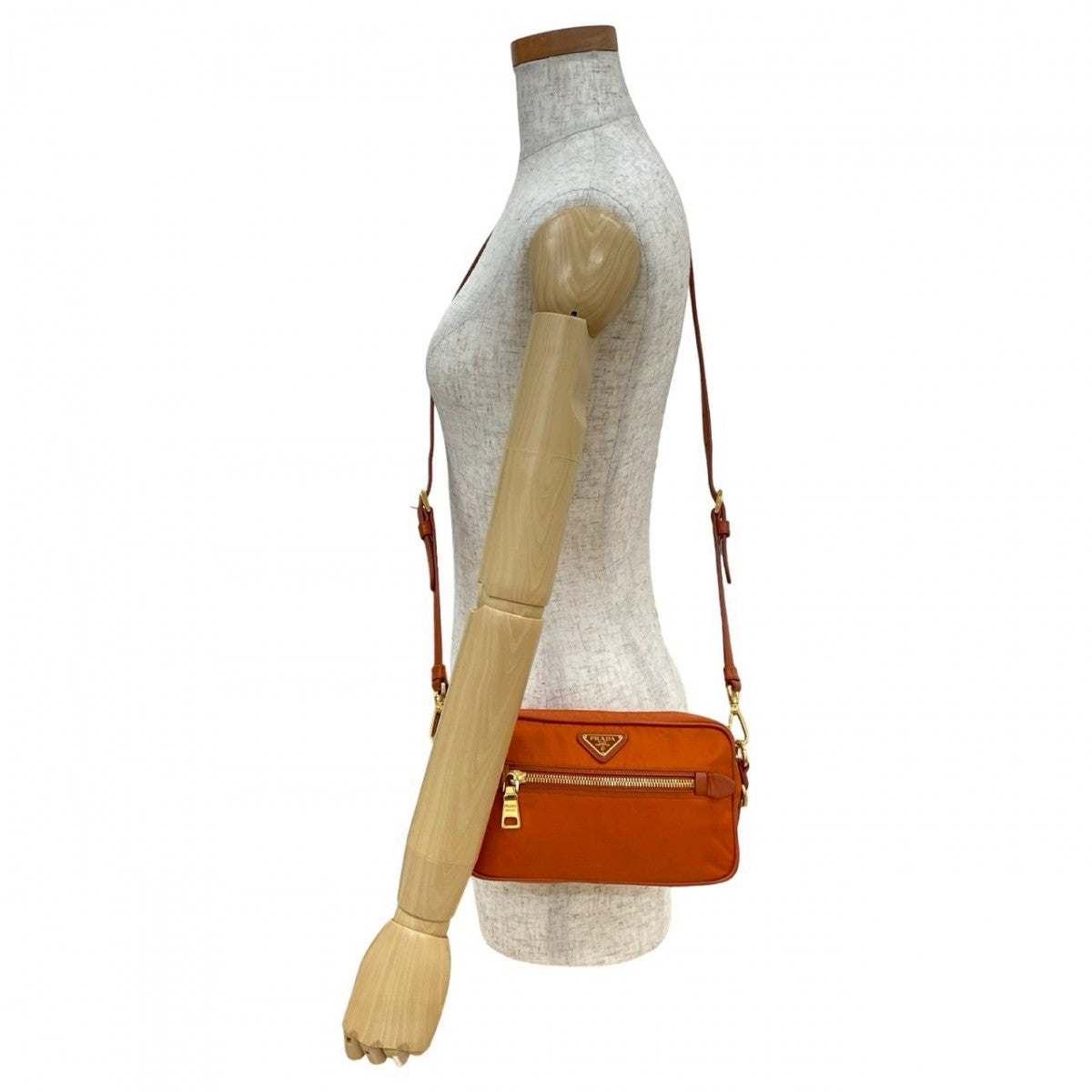 PRADA Shoulder Bag Nylon, Leather Orange Triangle Logo Metal Women Used Authentic