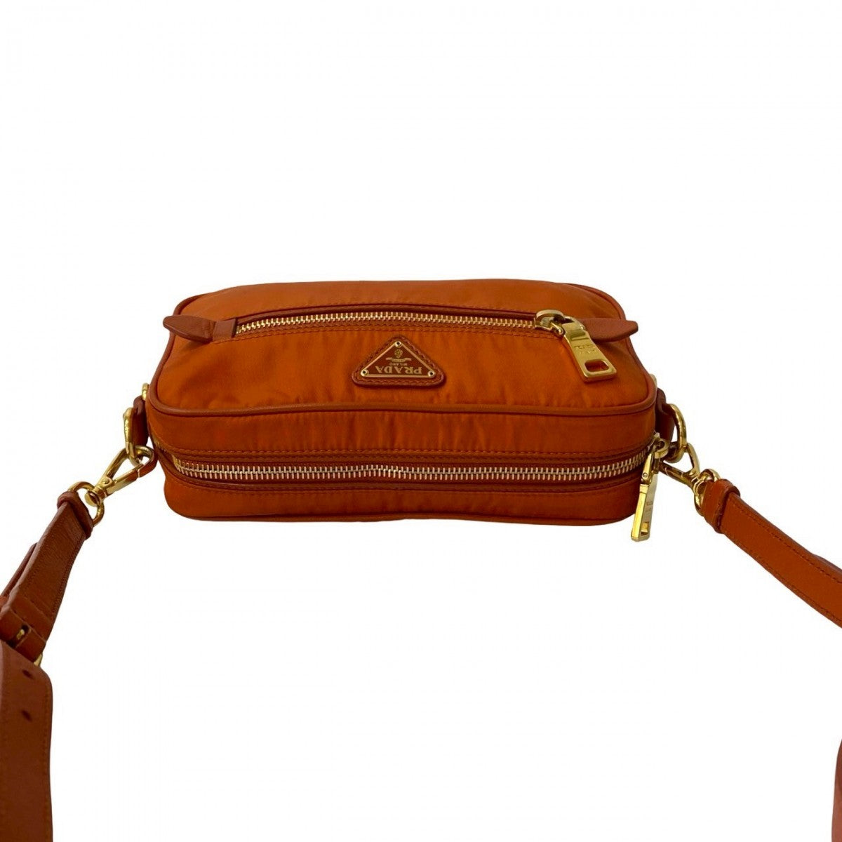 PRADA Shoulder Bag Nylon, Leather Orange Triangle Logo Metal Women Used Authentic