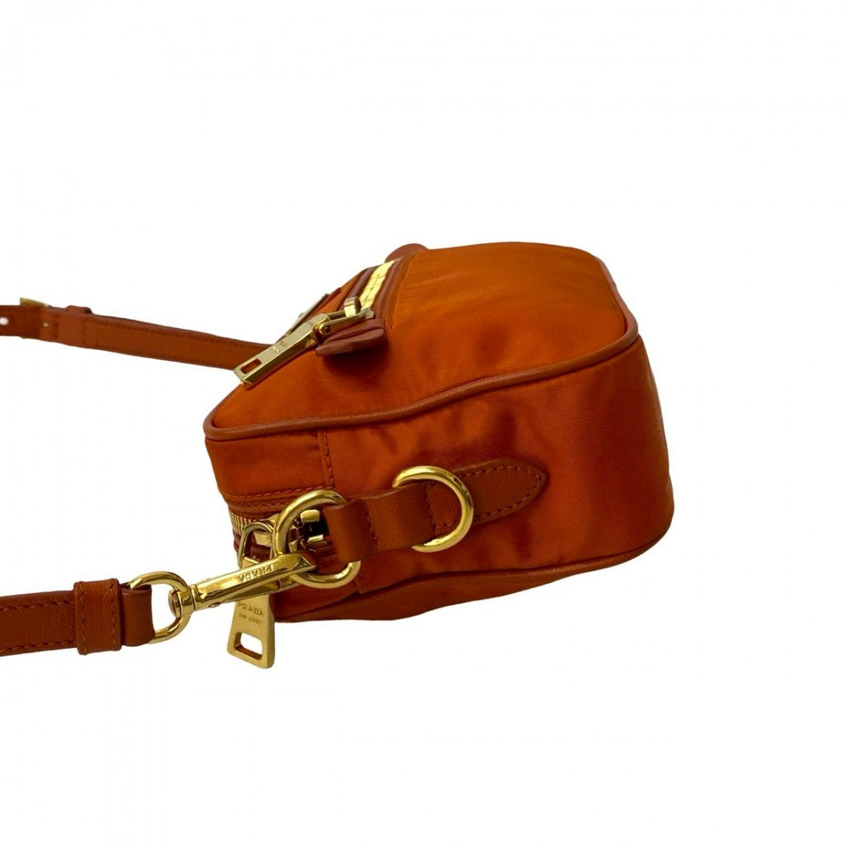 PRADA Shoulder Bag Nylon, Leather Orange Triangle Logo Metal Women Used Authentic