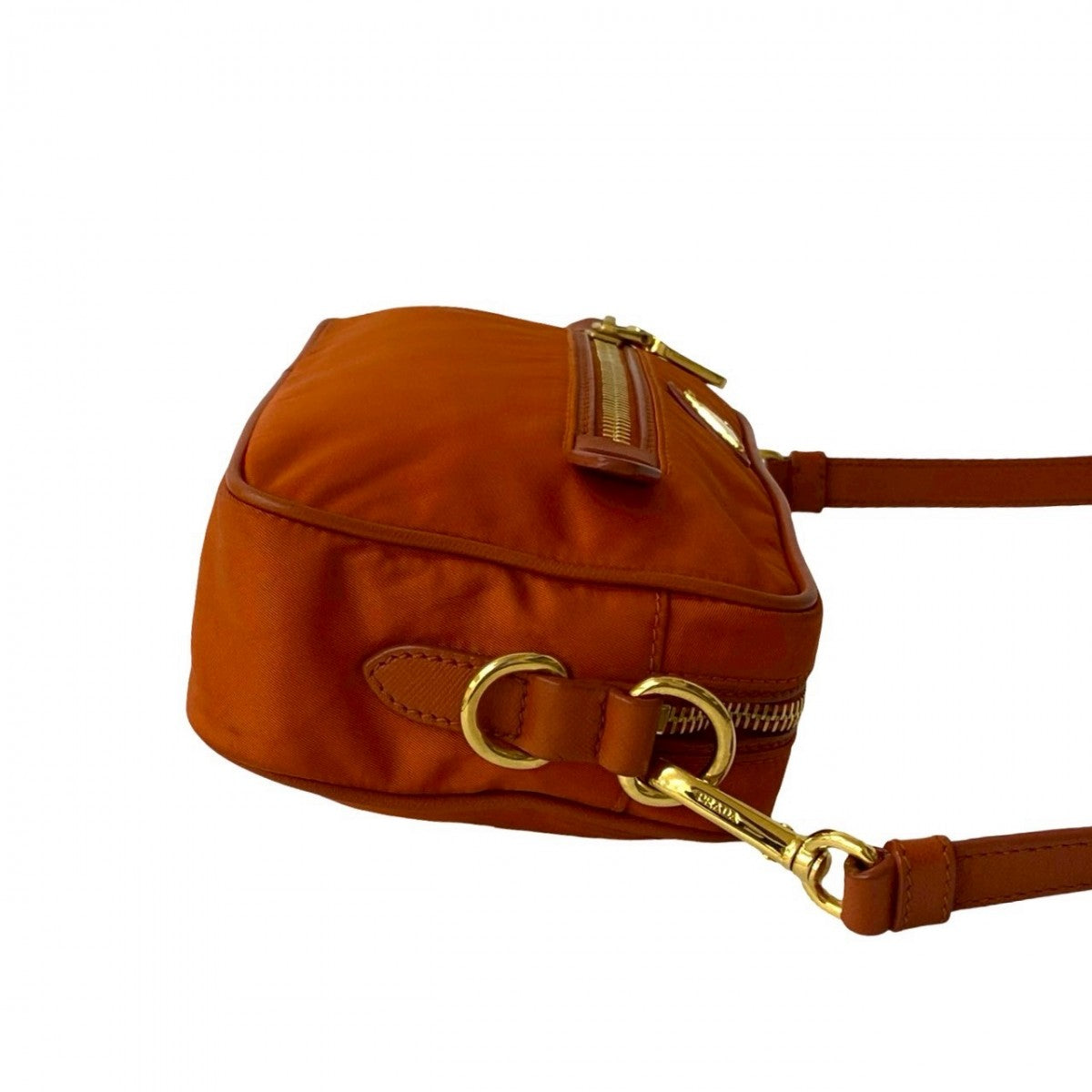 PRADA Shoulder Bag Nylon, Leather Orange Triangle Logo Metal Women Used Authentic