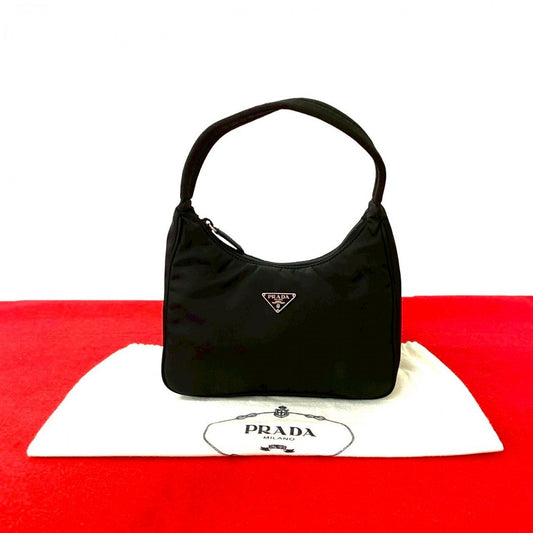 PRADA Handbag Nylon black Triangle Logo Metal Women Used Authentic