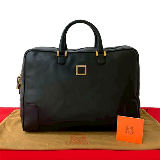 LOEWE Boston Duffel bag leather black Anagram logo mens Used Authentic